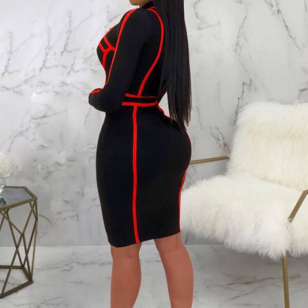 Neck pencil dress knee💜